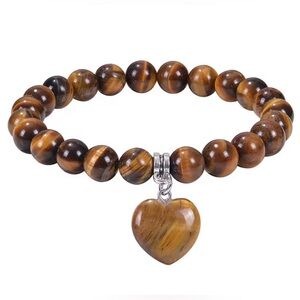 Tiger Eye Beaded Bracelet with Heart Charm